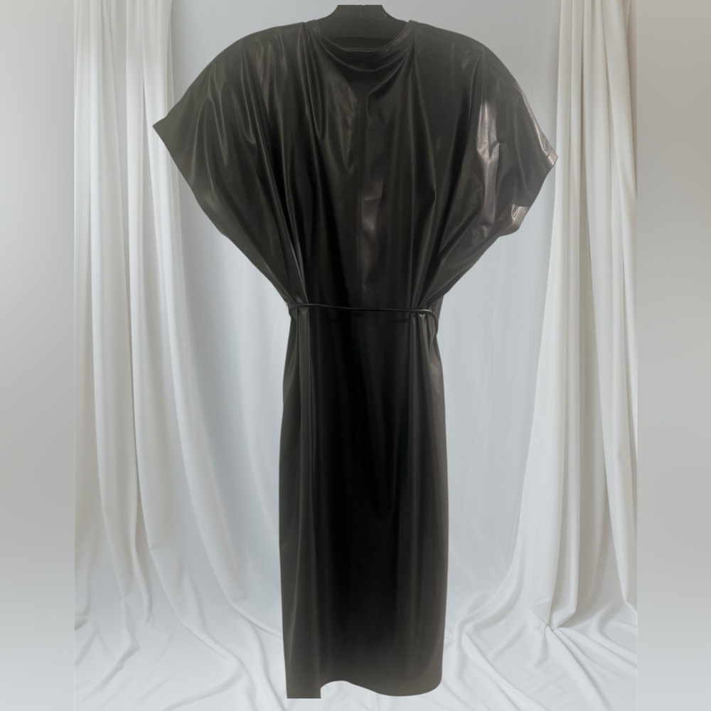 Theory Black Button-Up Dress with Tie Waist and Pocket - Picture 3 of 5